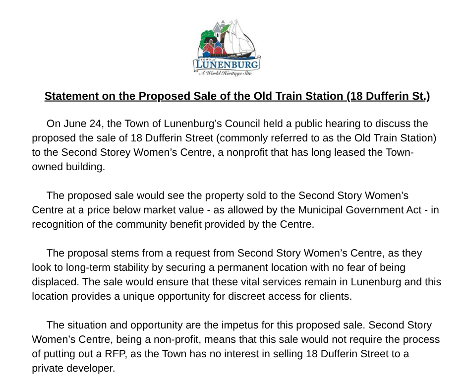 Statement on Proposed Sale of the Old Train Station 