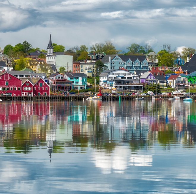 brightly coloured historic homes - town of Lunenburg, Nova Scotia